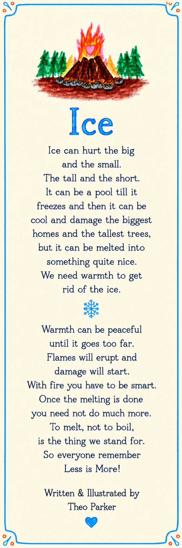 Ice bookmark, back with poem